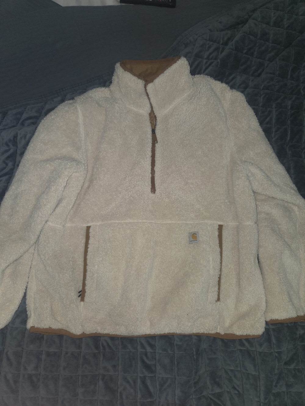Carhartt Cream Sherpa Zip Pullover with Brown Trim